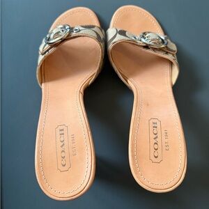 Coach Brown and Tan Slide Sandals